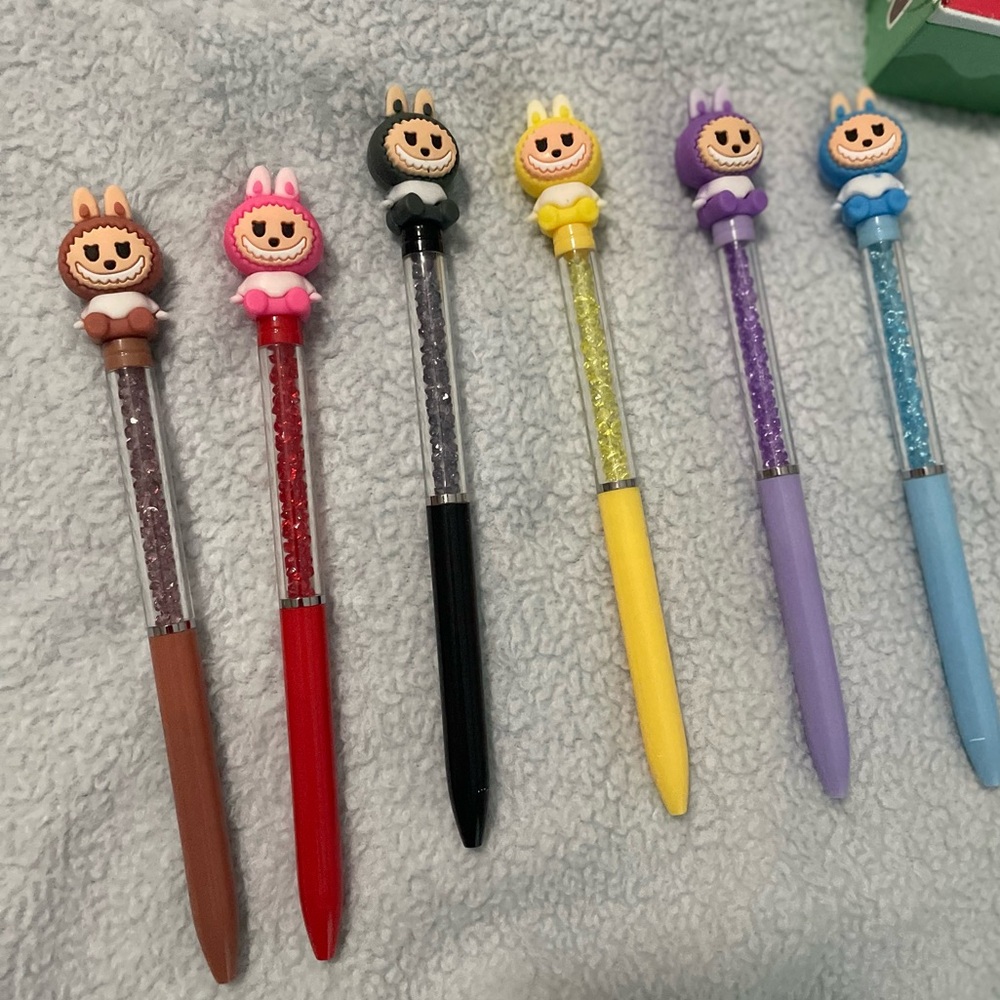 Cute LABUBU Monster Top Glitter Pens Set